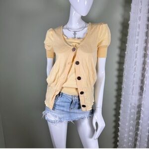 Yellow Knit Tank & Cardigan 2pc Set - Soft Cotton Cashmere Blend, Size Medium